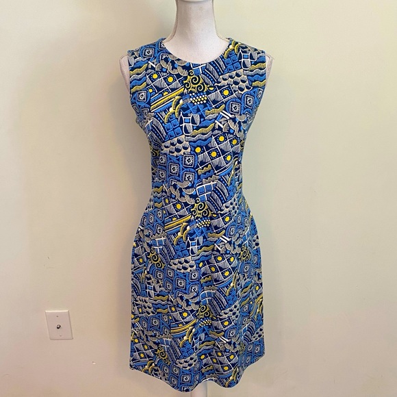 J. McLaughlin Dresses & Skirts - J.Mclaughlin Women’s Sleeveless Sheath Midi Dress Size Medium Blue & Yellow